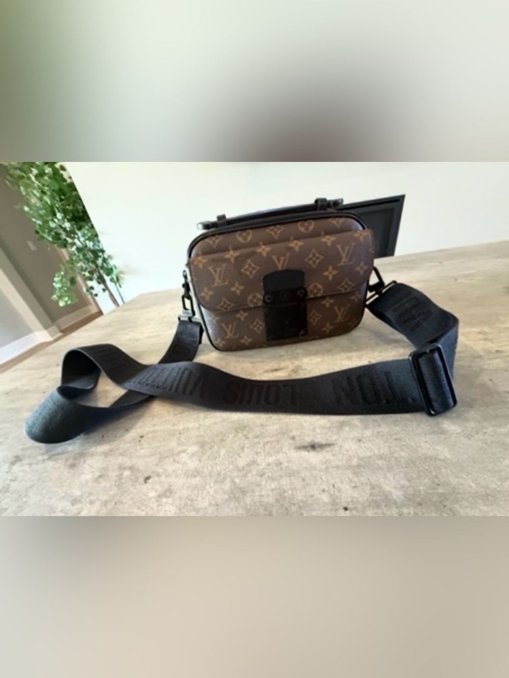 Louis Vuitton Monogram Canvas Belt Bag with Black Strap